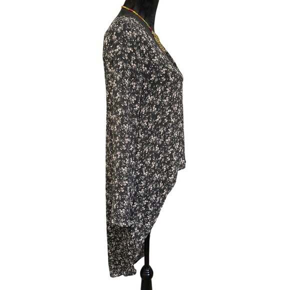 Pull & Bear Womens Floral Button-Front High-Low Sheer Blouse Size S Black Multic - Picture 3 of 4